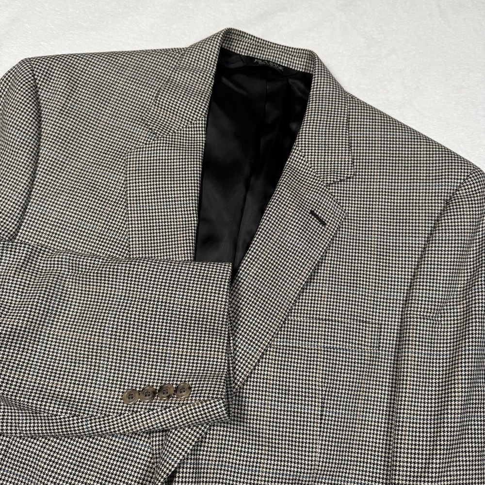 Jos A Bank Blazer Mens 44 Long Brown Houndstooth Wool Silk‎ Gurdon Jacket